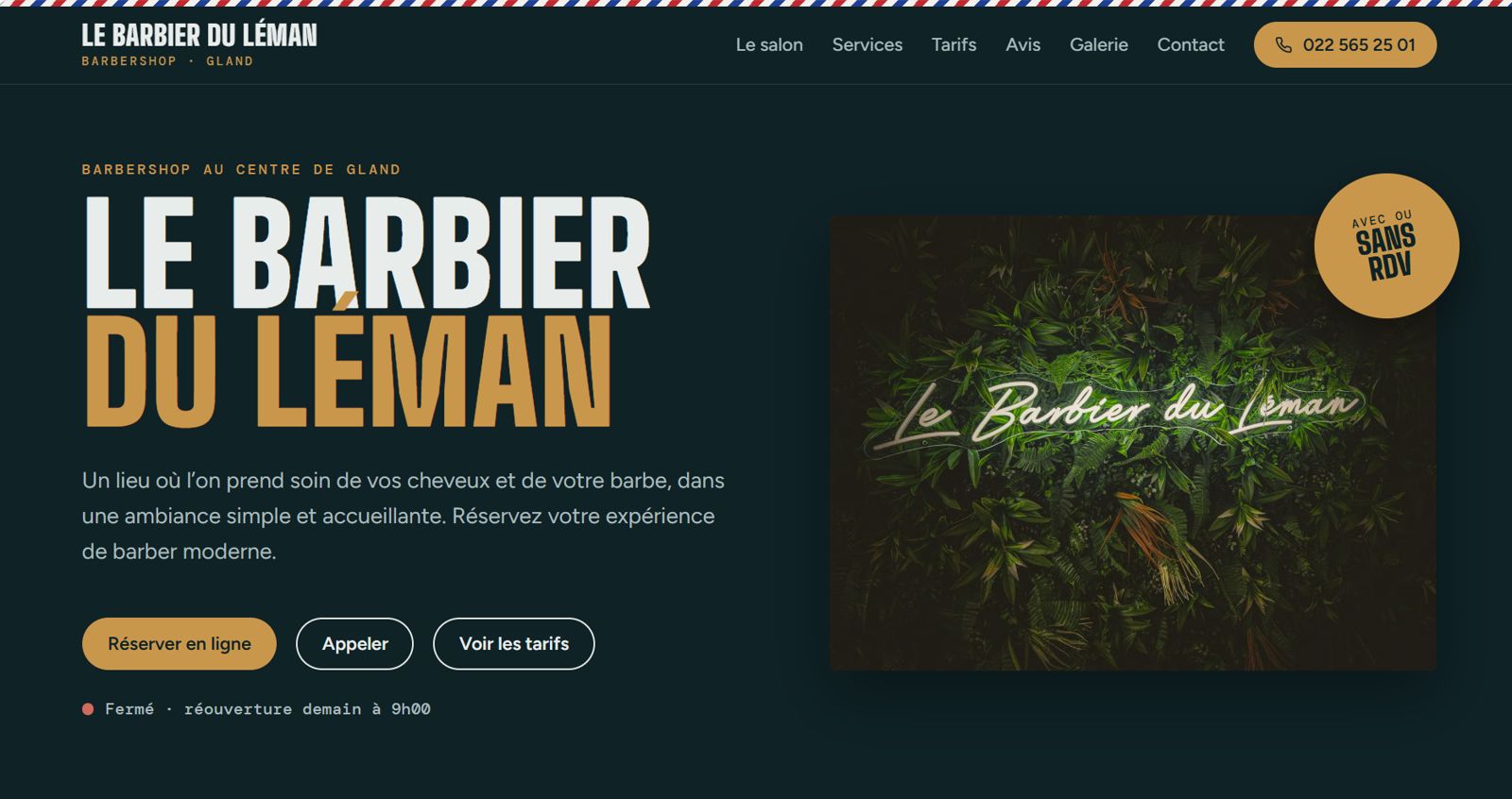 Page d'accueil du concept de site Le Barbier du Léman